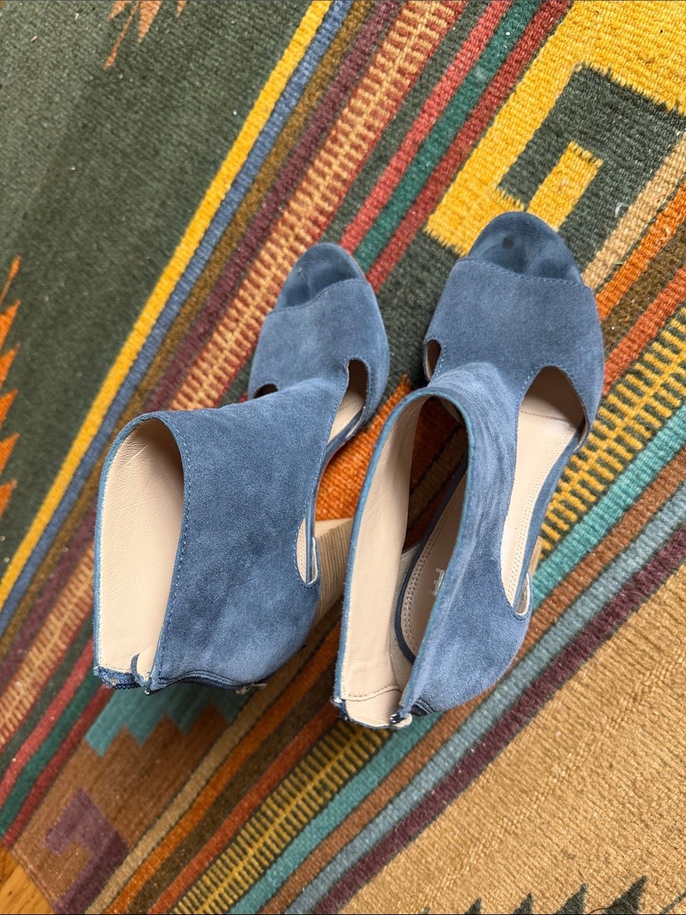 PAIGE Blue Suede Peep-Toe Heels